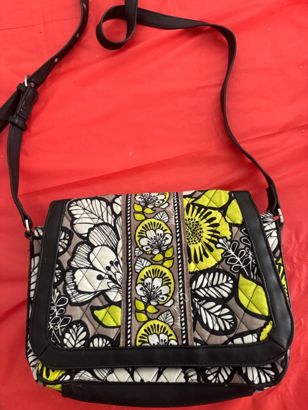 Vera Bradley Black, White & Lime Floral Crossbody Shoulder Bag